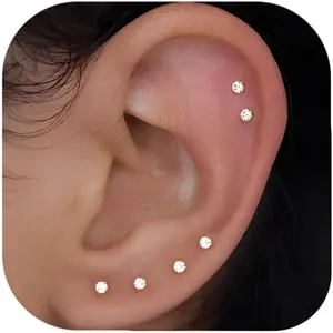 10 Pairs Small Stud Earrings for Women Diamond-Like Shine Cubic Zirconia Earrings for Sensitive Ears Hypoallergenic Surgical Stainless Steel Tiny Stack Earrings for Multiple Piercing