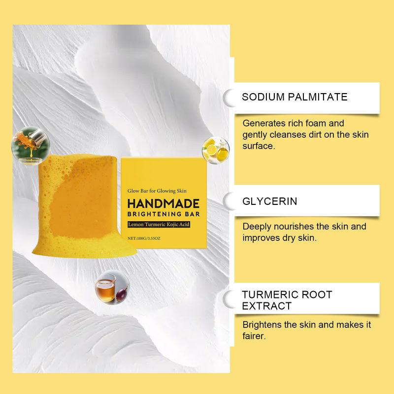 Turmeric & Kojic Acid Brightening Soap with Lemon - Exfoliating Face & Body Bar for Glowing Skin, Gentle Exfoliation for Even Tone, Organic Handmade Soap for Daily Cleansing