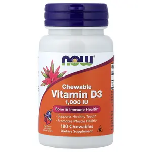 NOW Foods Chewable Vitamin D-3, Fruit, 25 mcg (1,000 IU), 180 Chewables