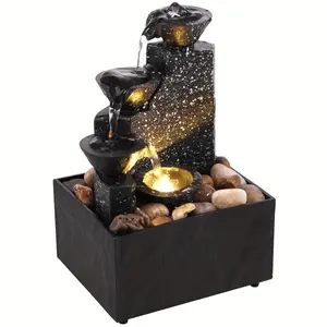 Relaxing Tabletop Waterfall Decor - Desktop Fountain with Soft Lights, Creative Flowing Water Ornaments, Reusable for Bedroom & Living Room Decoration