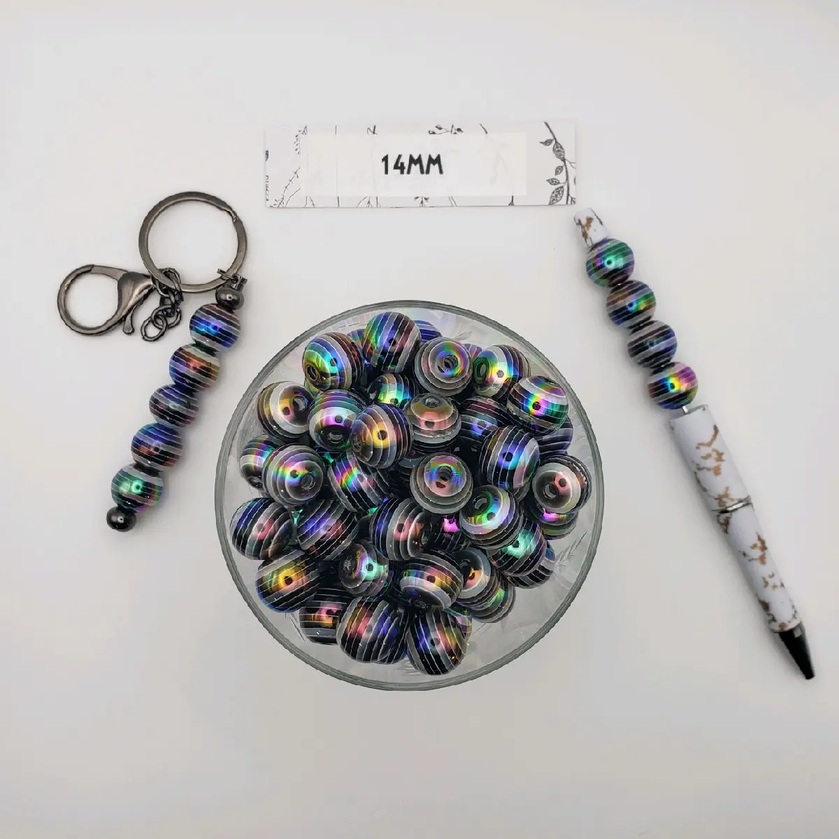 14mm 20/Pk round galaxy lollipop AB Beads, Ideal for DIY Projects and Gifts, fits on Pen and keychain items for beading