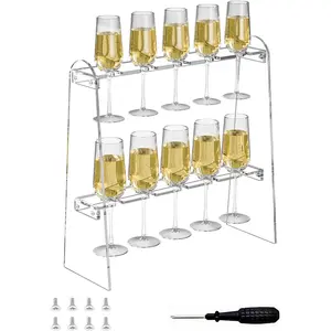 2 Tier 10 Slots Acrylic Champagne Flute Holder Stand, Countertop Champagne Glass Holder for Party, Fits up to 8oz Champagne Flutes (Glasses Not Included)
