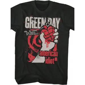 Green American Women Mens Black Short Sleeve T Shirt Punk Rock Vintage Style Graphic Tees Fashion Cotton, Full Size, Full Color, For Men And Women
