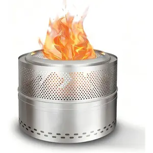 Fire Pits for Outside, 20''Portable FirePits for Camping, Outdoor Stainless Steel FirePit with Carry Bag,   Stove,Sliver