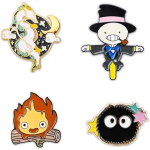 X-BR40 Cute Calcifer Enamel Pins (4 Pcs) Anime Lapel Pin Office Supplies Cute Enamel Badge Gift for Bag Backpacks Teens