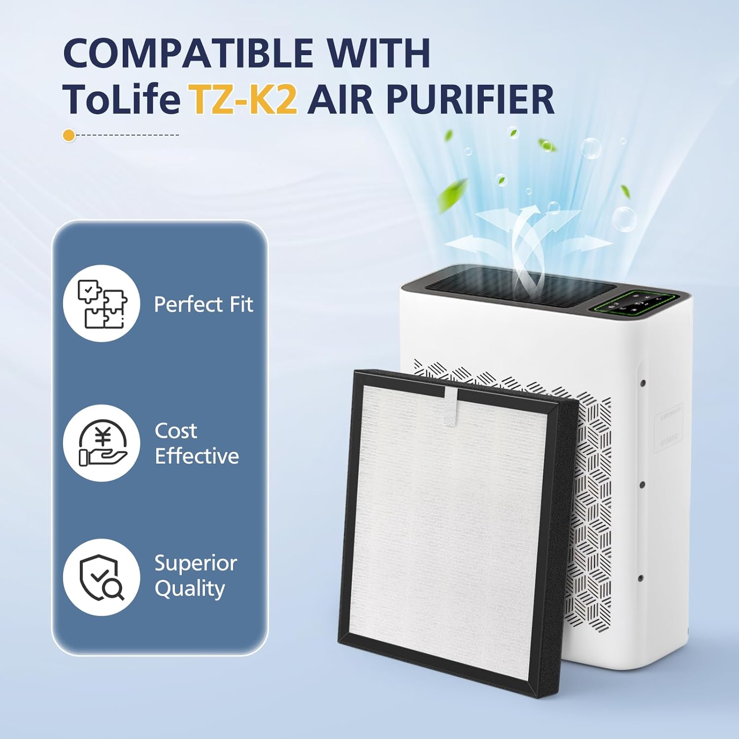 TZ-K2 Replacement Fil-ter Compatible with ToLife TZ-K2 Air Puri-fier for Home Large Room, 3-in-1 HEPA High-Efficiency Activated Carbon TZ-K2-A Fil-ter, 3 Pack