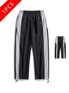 Men’s summer patchwork color-block casual athletic pants, quick-drying and lightweight, loose straight fit