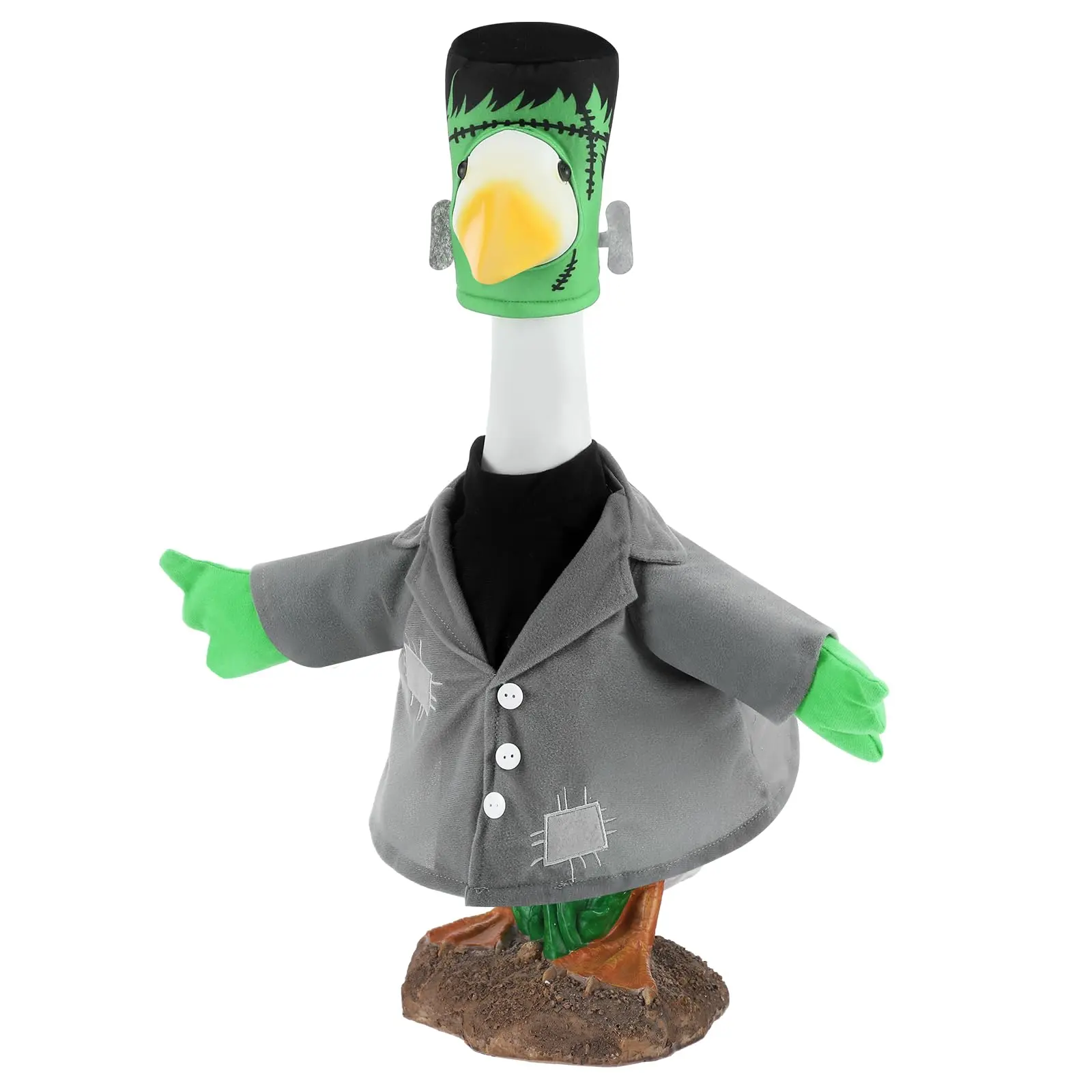 Halloween Porch Goose Outfit for 23 inch Plastic/ Cement Goose, Monster Spooky Green Swamp Lawn Porch Goose Clothes for Outdoor Patio Yard Lawn Art Decoration
