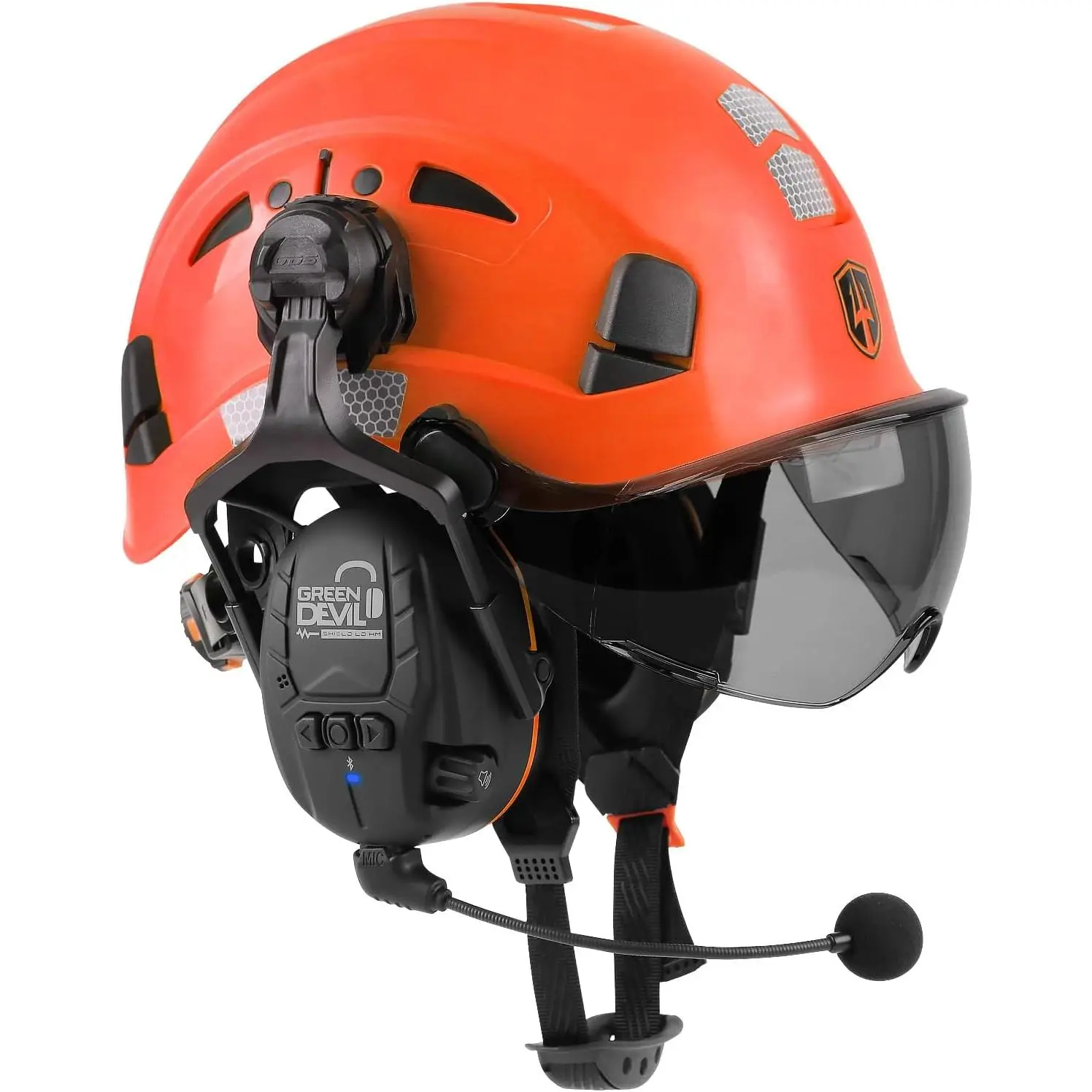 Ventilated Full Brim Hard Hat for Adult Unisex, Bluetooth Earmuffs, Dual-Layer Visor, Secure Adjustable Fit (53-63cm, 13.8x11.0x6.3 inches, 2.2 lbs), Gardening Outdoor Wear, Hands-Free Calls, 6-in-1 Kit with Carry Bag, All Seasons, Bluetooth 5.3, Breathab