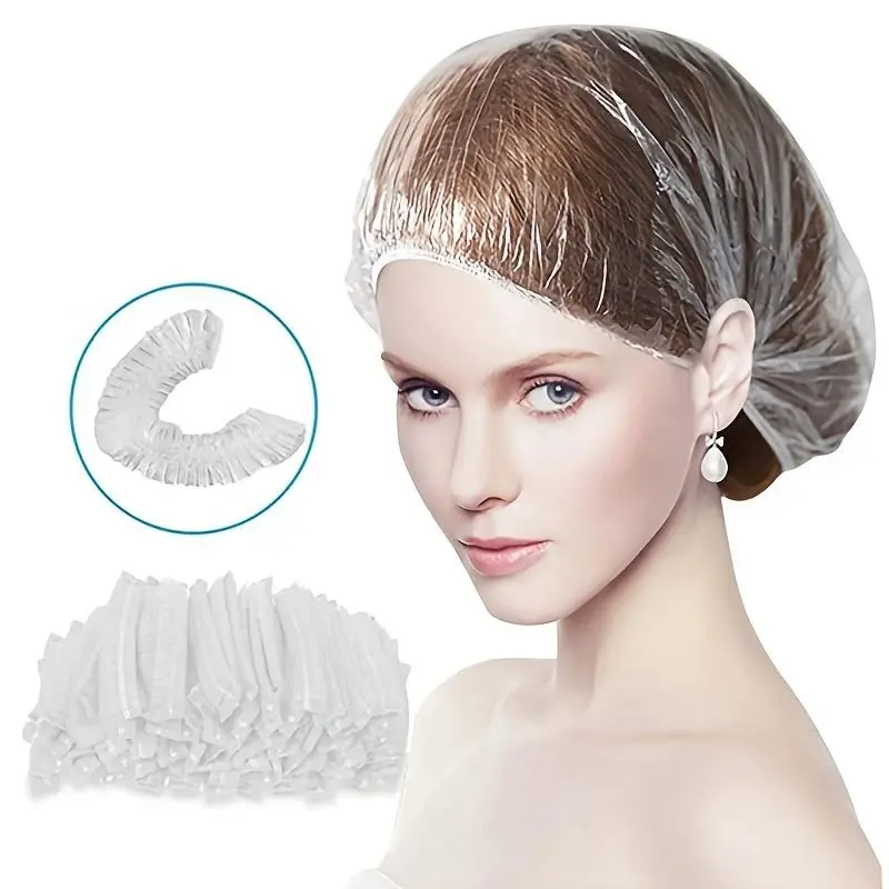 100 PCS Disposable Shower Caps Large Clear Waterproof Processing Conditioning Plastics Elastic Shower Cap For Kids, Girls, Travel, Spa, Hotel, and Home Use (100 PCS)