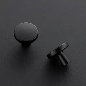 5 Pack Kitchen Cabinet Knobs Solid Drawer Knobs Dresser Knobs 1-1/4 Inch Drawer Pulls Matte Black Cabinet Hardware for Dresser Drawers Round Cabinet Door Knobs Simple Drawer Handles