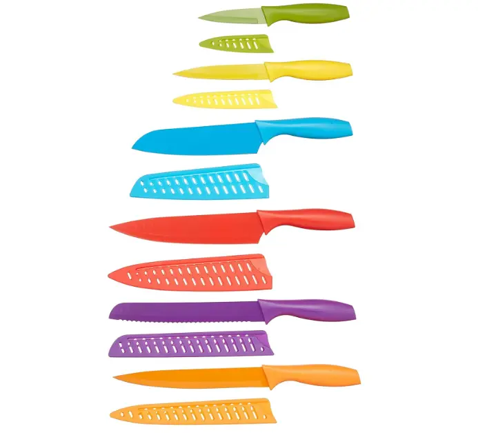 Color-Coded Kitchen Knife Set - 12-Piece, 6 Knives with 6 Blade Guards, Multicolor - Kitchen Knives, Block Knife Block Board