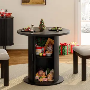 ONBRILL 31.5" Round Dining Table, Kitchen Table With Wood Strip Base For Kitchen Living Room