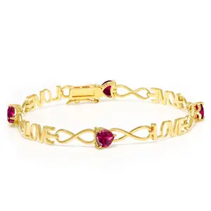 3.84 Ct Heart Shape Red Created Ruby 18K Yellow Gold Plated Silver Bracelet For Women