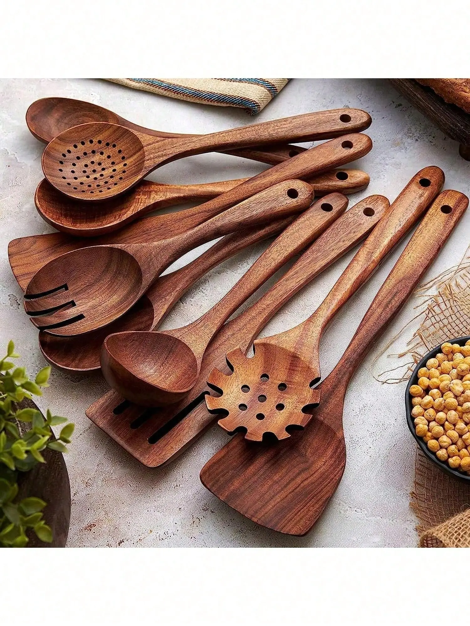 5-Piece Premium Wooden Kitchen Utensils Set - Ergonomic Handles, Natural Eco-Friendly Material, Includes Spoon, Tablespoon, Sauté Spatula, Ladle, Heat-Resistant, Easy-to-Clean, Durable Tools for Non-Stick Pans (Home & Party Gift), Wooden Cooking Utensils,