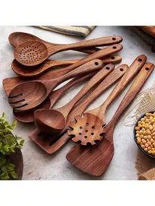5-Piece Premium Wood Kitchenware Set – Ergonomic Handles, Purely Natural Eco-Friendly Material, Includes Spoon, Tablespoon & Sauté Spatula, Heat-Resistant, Easy-to-Clean, Durable Cooking Tools for Non-Stick Pans