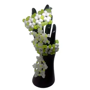 Two Kandi Cuffs Mini Bracelet Yellow Glow n Dark W/ Glow Beaded Charms Snowflakes Music Festivals