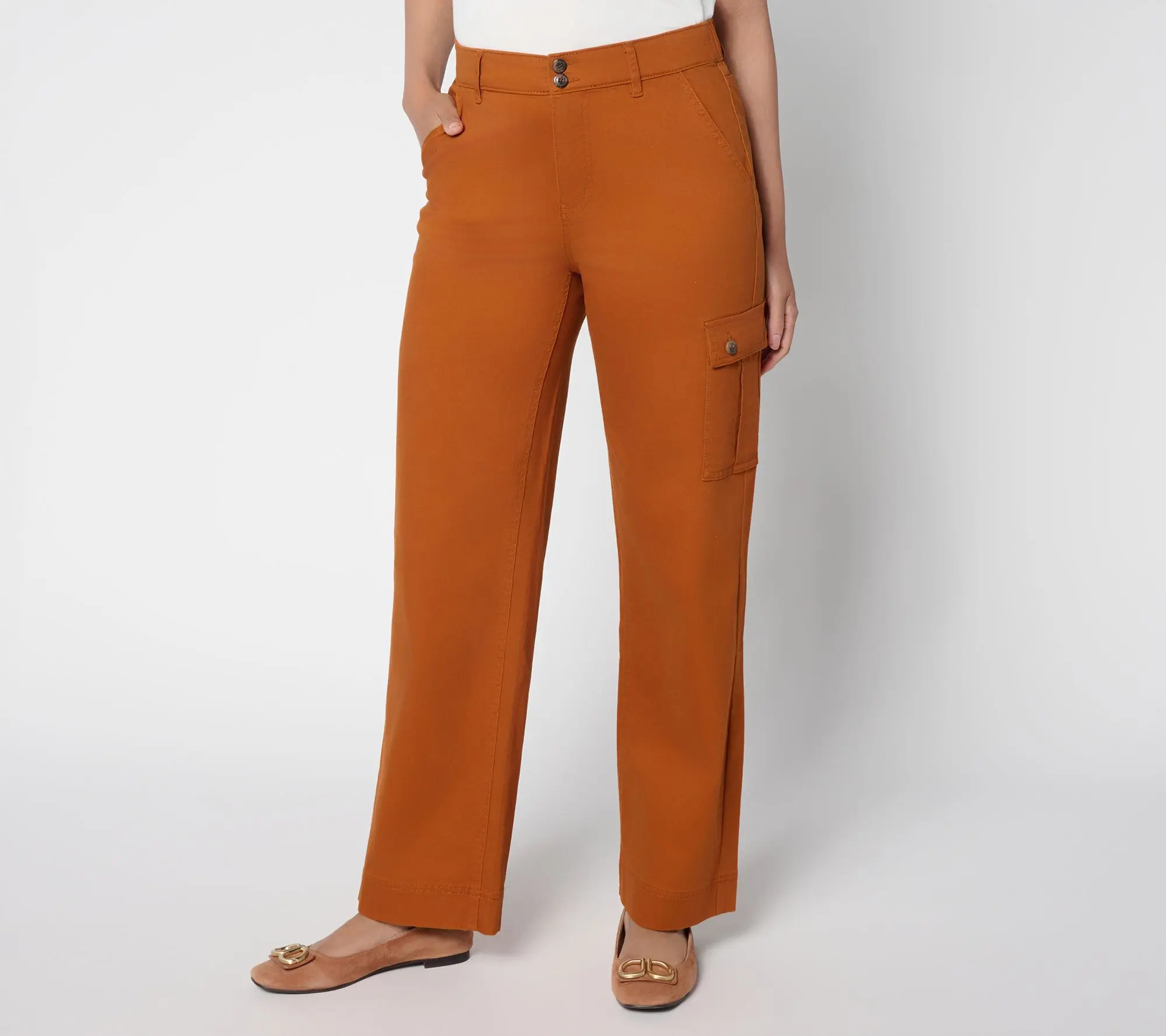 Denim & Co. Regular Double Button Wide Leg Twill Pant