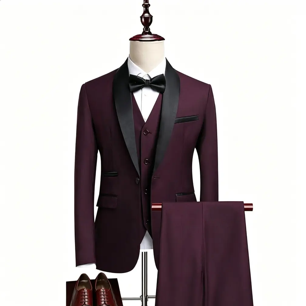 Burgundy Blazer + Vest + Pants