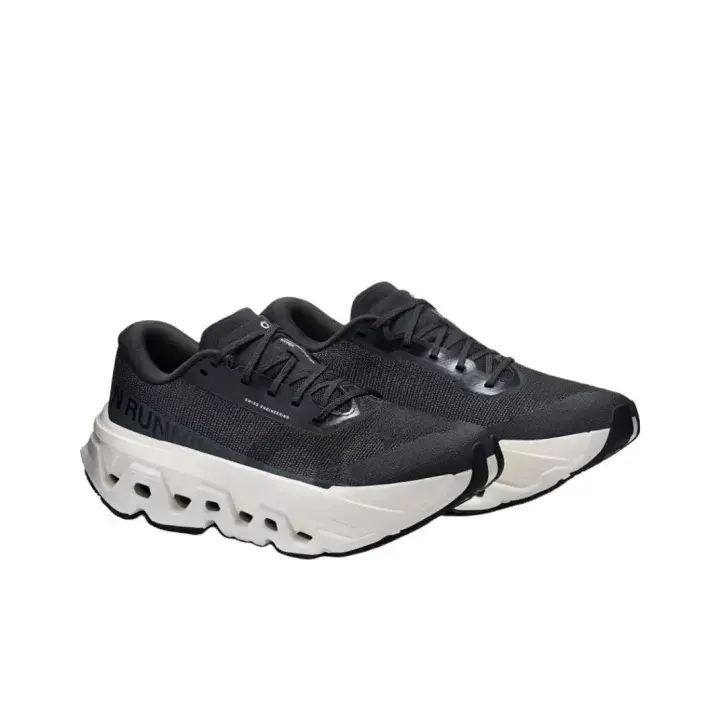 Black Off White Knit Mesh Running Sneakers, Soft Cushioned Shock Absorbing Athletic Shoes for All Day Comfort