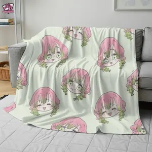 Demon Slayer Mitsuri Kanroji Chibi Pattern Blanket - Multiple Sizes Anime-Inspired Throw, Perfect Gift for Kimetsu no Yaiba Fans 251110