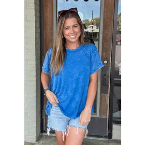 Zenana-Washed Ribbed Cuffed Short Sleeve Top