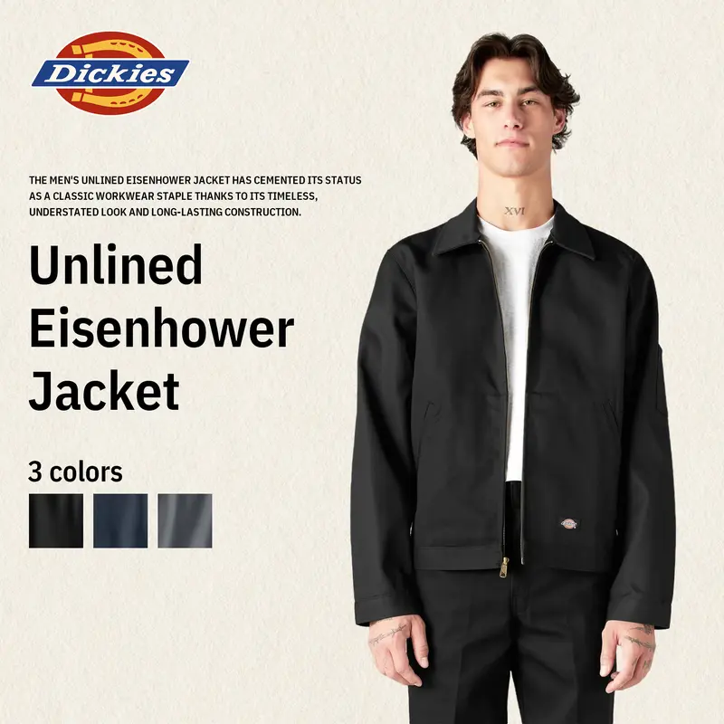 Dickies | TJ15 Unlined Eisenhower Jacket, Full Zip Work Jacket, Men's Workwear, Relaxed Fit, Hidden Interior Pocket, Signature Workwear Twill Fabric