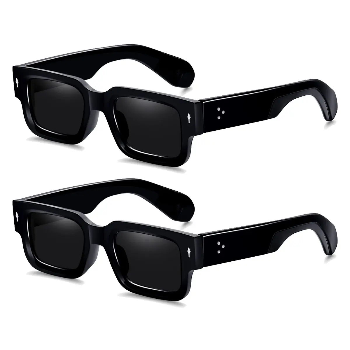 EUNOIALENS Unisex Style 2PCS Chunky Rectangle Full Rim Plastic Bold Frame Sunglasses - UV400 Protection, Standout Beach-Themed, Shared Wear, Men's Accessories, Ideal for Casual Outings & Beach Days, Womens Sunglasses