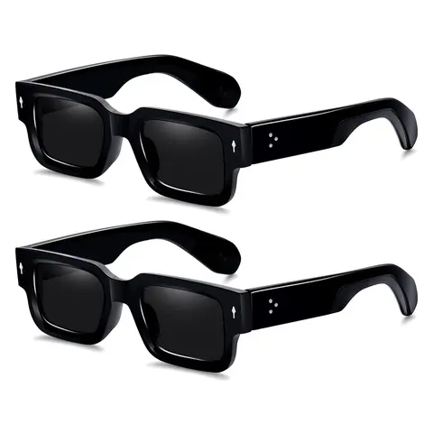 EUNOIALENS Unisex Style 2PCS Chunky Rectangle Full Rim Plastic Bold Frame Sunglasses - UV400 Protection, Standout Beach-Themed, Shared Wear, Men's Accessories, Ideal for Casual Outings & Beach Days, Womens Sunglasses
