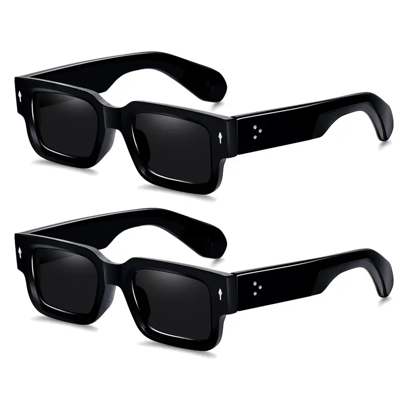 EUNOIALENS Unisex Style 2PCS Chunky Rectangle Full Rim Plastic Bold Frame Sunglasses - UV400 Protection, Standout Beach-Themed, Shared Wear, Men's Accessories, Ideal for Casual Outings & Beach Days, Womens Sunglasses