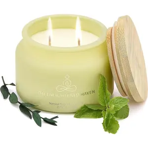 Healing| 2-Wick Scented Candles for Home| Natural Non Toxic Soy Candles with Oils| Eucalyptus &| 50 Hour Long Burning| Aromatherapy Candle Jar with Lid - 9.5 oz