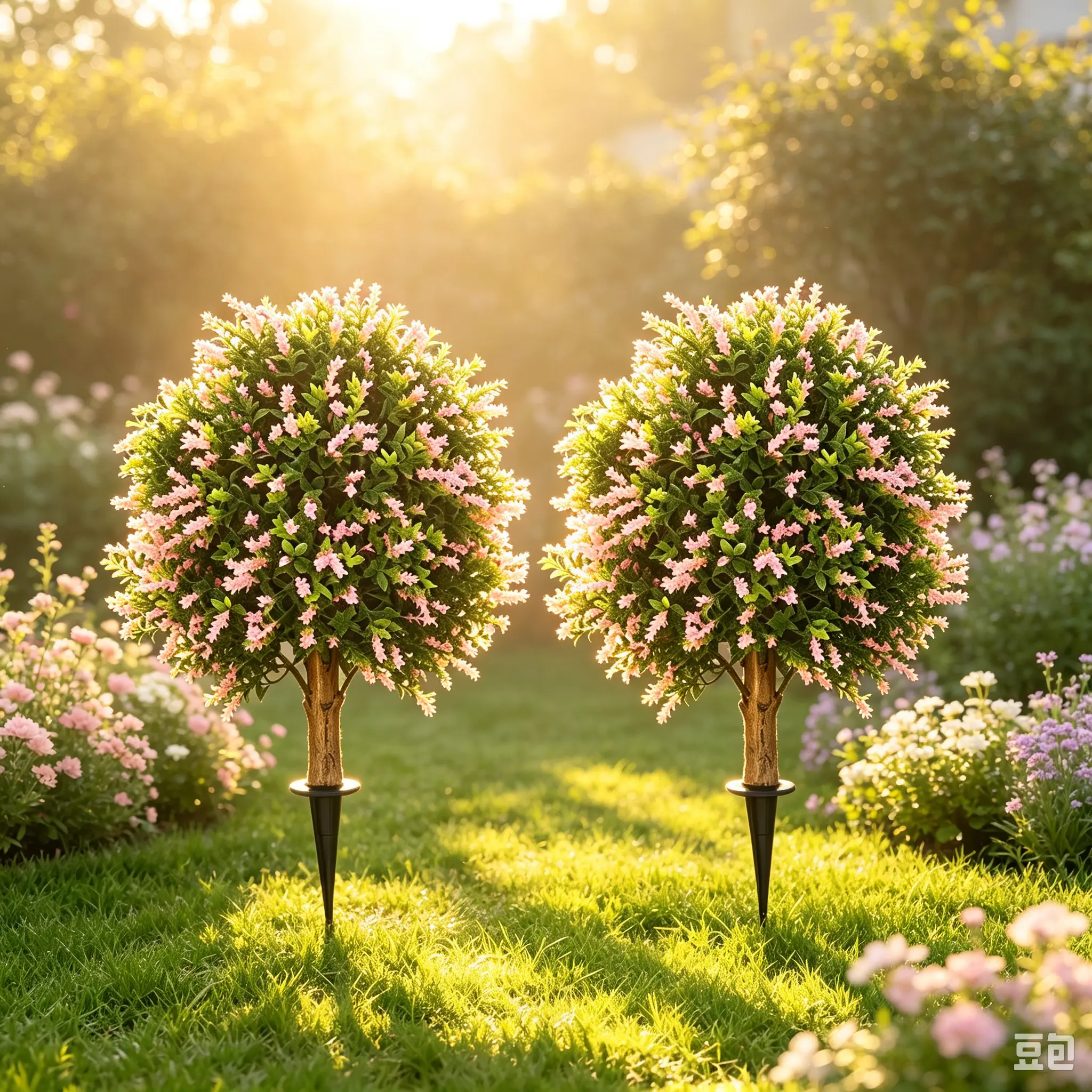 Artificial Boxwood Topiary Ball Lavender, Set of 2 UV Resistant | Fake Shrubs Bushes with Ground Spike, Faux Greenery Flower, Evergreen Fake Plants for Outdoor Indoor Front Porch Garden