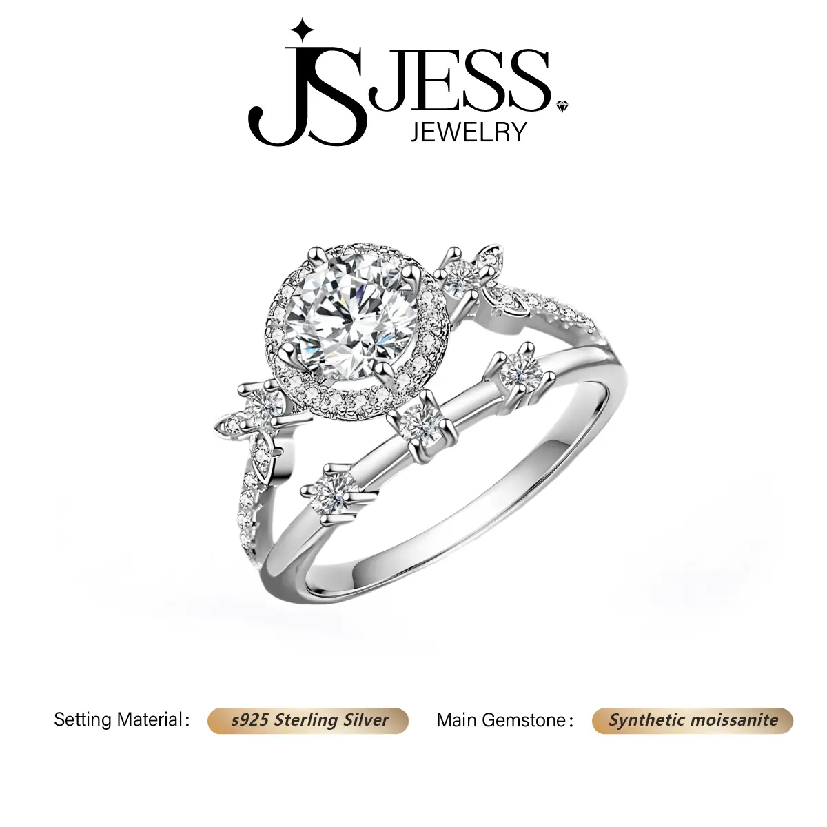 【#1134】JessJewelry 1ct/2ct Round Brilliant Cut Synthetic Moissanite Solitaire Ring, S925 Sterling Silver Jewelry for Women