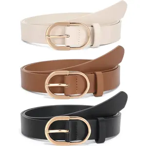3/2Pack Women's Belts for Jeans Pants Fashion Gold Buckle Ladies Dress Belt (Black+Brown+Beige) - Home Improvement.