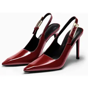 Coutgo Womens Slingback High Heels Pointed Toe Stilettos Metal Buckle Dress Party Pump Shoes