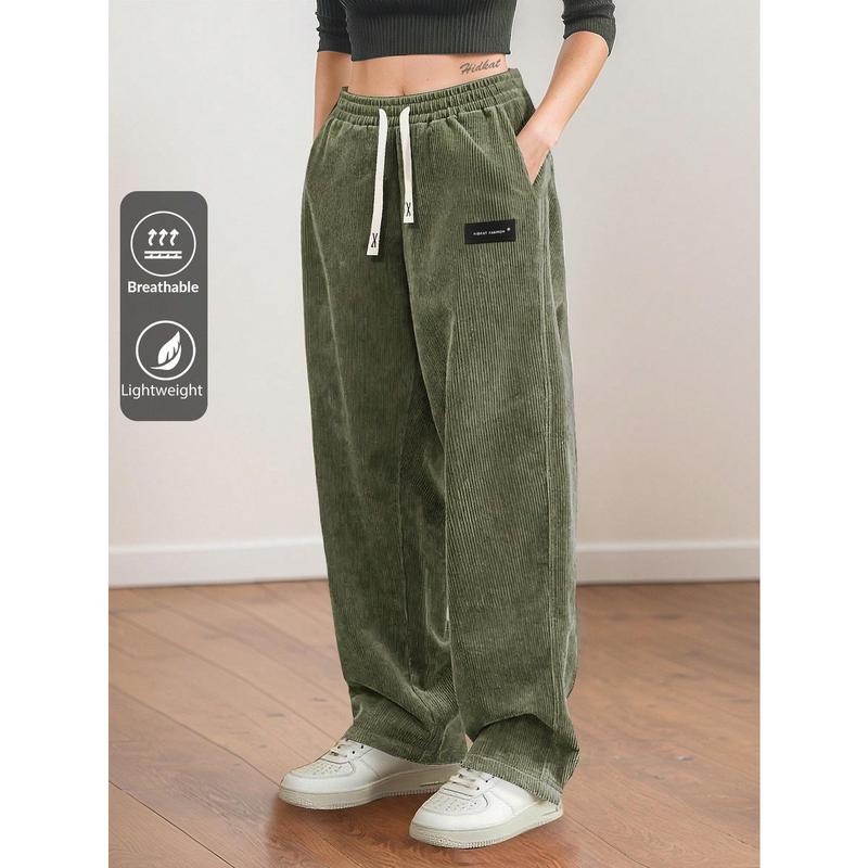 Women's Straight Leg Corduroy Pants Featuring Drawstring Elastic Waist, Fit for Casual, Sports, Hiking, Spring/Autumn