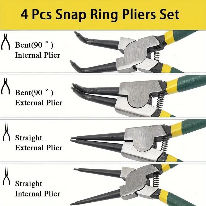 Professional 4-piece spring clip pliers , multifunctional spring clip pliers featuring a durable metal construction and equipped with a storage box, suitable for home repairs and workshop tasks—hand tools. retaining ring circlipplier set