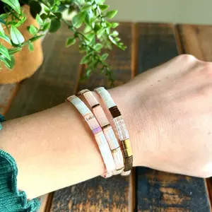 Set of 3 Light Pink Tila Bead Bracelets with Unique Design and Comfortable Fit for Everyday Wear, Stretches Over the Wrist