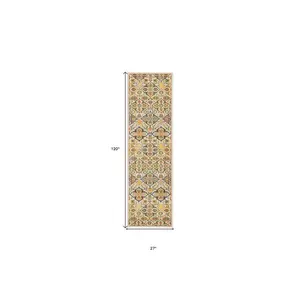 10' Ivory And Blue Floral Runner Rug