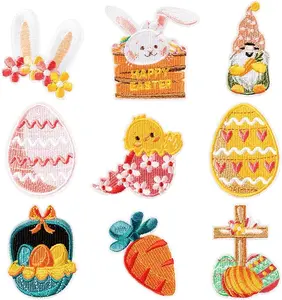 9 Pcs Easter Embroidered Patches Cute Bunny Chick Egg Gnome Cross Sew Iron on Applique Repair Patch Emblem DIY Crafts Projects Gift for Clothing Jacket Jeans Pants Backpack Hat Decorations