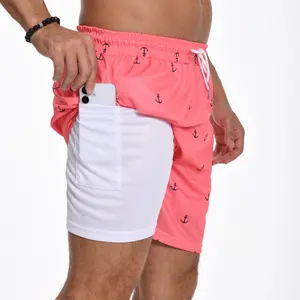 JUNBAOSS Mens Swim Trunks with Compression StretchBeach Shorts with Pockets No-Chafing BoardShorts, Breathable Fit Hawaii Beach Shorts SwimwearBathing Suits Sports Shorts