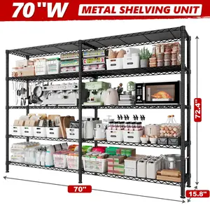 Raybee Furniture 5 Tier Storage Shelves 1400LBS Wire Shelving Unit Metal Shelving for Storage Rack Shelves for Storage Heavy Duty Garage Shelf Pantry Shelves Kitchen Shelving Organiser