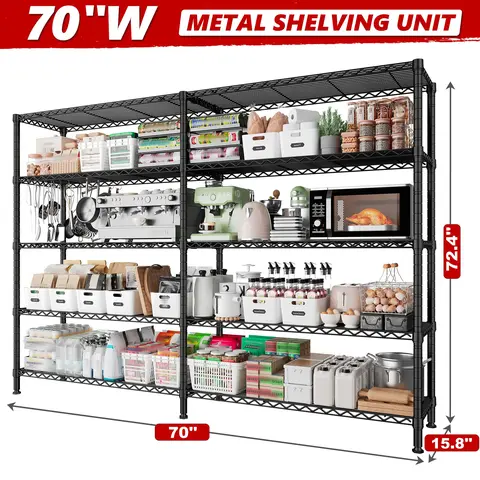 Raybee Furniture 5 Tier Storage Shelves 1400LBS Wire Shelving Unit Metal Shelving for Storage Rack Shelves for Storage Heavy Duty Garage Shelf Pantry Shelves Kitchen Shelving Organiser