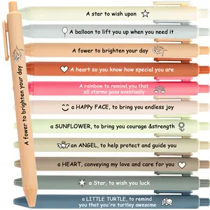 cute aesthetic 11pcs both fun and inspirational ballpoint pen set, print with uplifting quotes and playful patterns for a smooth writing It's a unique and thoughtful gift perfect for the office, school, journaling, Party Decor Ballpen Set