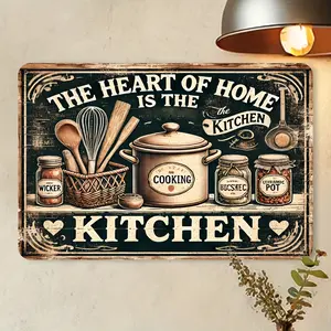 "The Kitchen is the Heart of Home" Vintage Metal Signboard - Waterproof and Dust Wall Art for Kitchen, Restaurant, Bar, Cafe, Garage Decor - 8x12 inches
