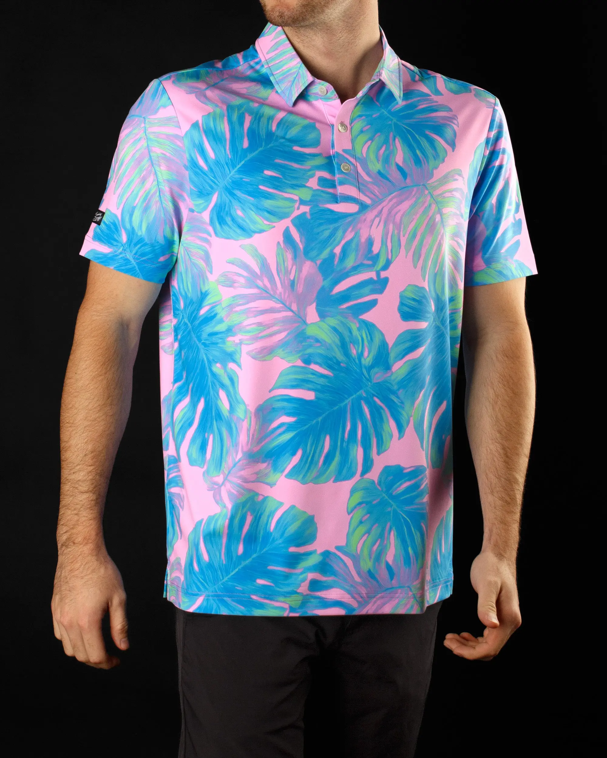 Couples' Tropical Print Polo Shirt Set, His & Hers Shortsleeve Golf Top Outfits with Moisture-Wicking Performance Fabric