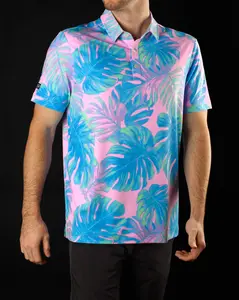 Couples' Tropical Print Polo Shirt Set, His & Hers Shortsleeve Golf Top Outfits with Moisture-Wicking Performance Fabric