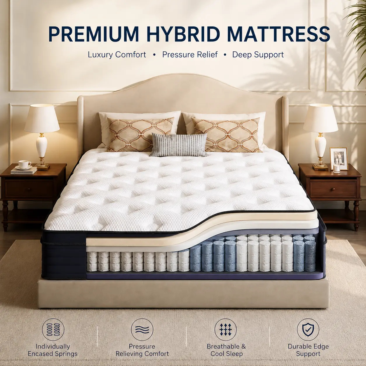 10/12/14-INCH TWIN FULL QUEEN KING- Memory Mattress with Independent Springs, Medium Firm Ergonomic Mattress，Motion Isolation and Firm Edges,  30-year warranty