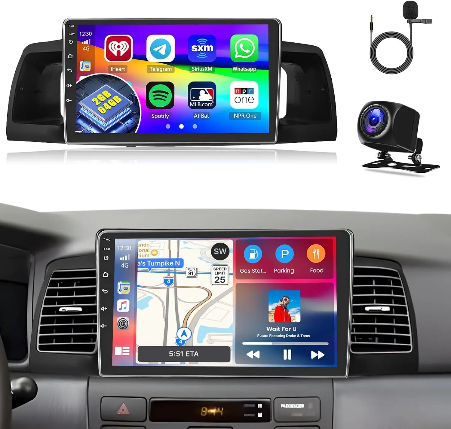 5Ghz WiFi 2G+64G Android 15 Car Radio for Toyota Corolla EX 2005-2012 with Wireless Carplay/Android Auto, 9 Inch IPS Touchscreen for Corolla Stereo with GPS Bluetooth FM/RDS SWC AHD Backup Camera MIC