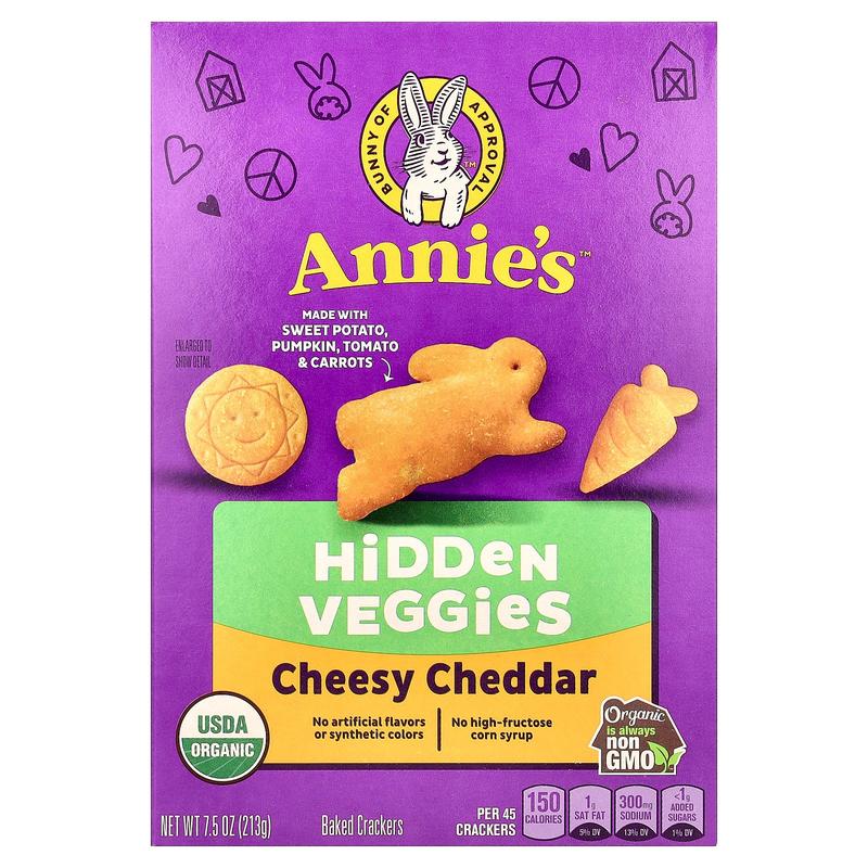 Annie's Homegrown Cheesy Cheddar Baked Crackers, Hidden Veggies , 7.5 oz (213 g)